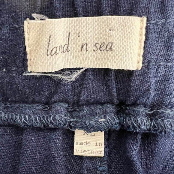 Land n Sea Womens Cropped Drawstring Pants Navy Linen Blend Size XL Pockets - Picture 8 of 9